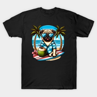 Funny Pug with Sunglasses on a Surf Board T-Shirt